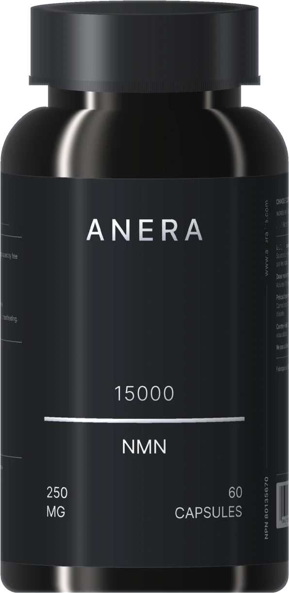 ANERA 15000 NMN bottle, front view, 60 capsules